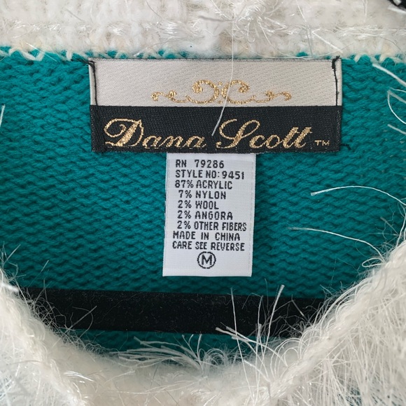 Dana Scott Pullover Crewneck Sweater Multicolor Teal Gold Geometric M 80s 90s - Picture 7 of 10